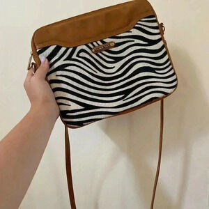 TRINA TURK ZEBRA LEATHER CROSSBODY BAG PURSE LEATHER